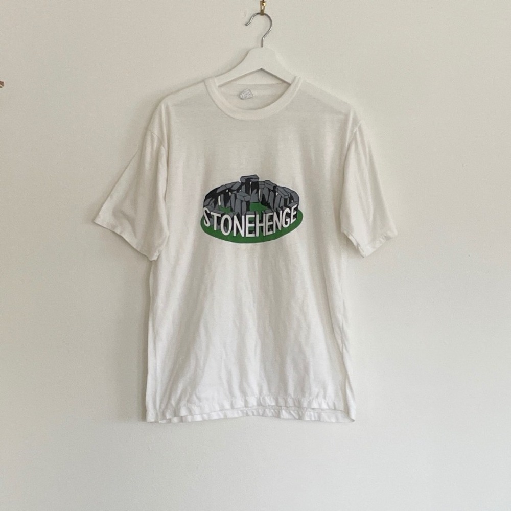 Vintage 80's Stonehenge Graphic T-Shirt White Sportswear XL  VTG USA Tourist Tee